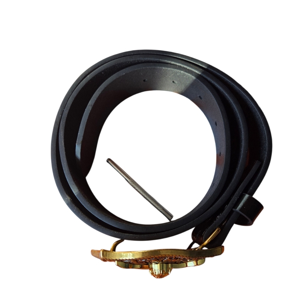 Triworks NEW Western Black Floral & Long Horn Embossed Unisex Belt w/Gold Buckle - Picture 6 of 8